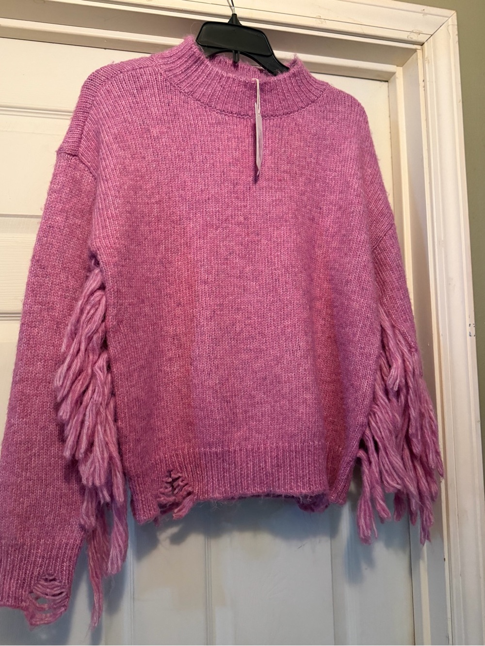 Chelsea & Violet Pink Fringe Mock Neck Sweater